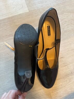Alex Marie Black Patent T-Strap Pumps